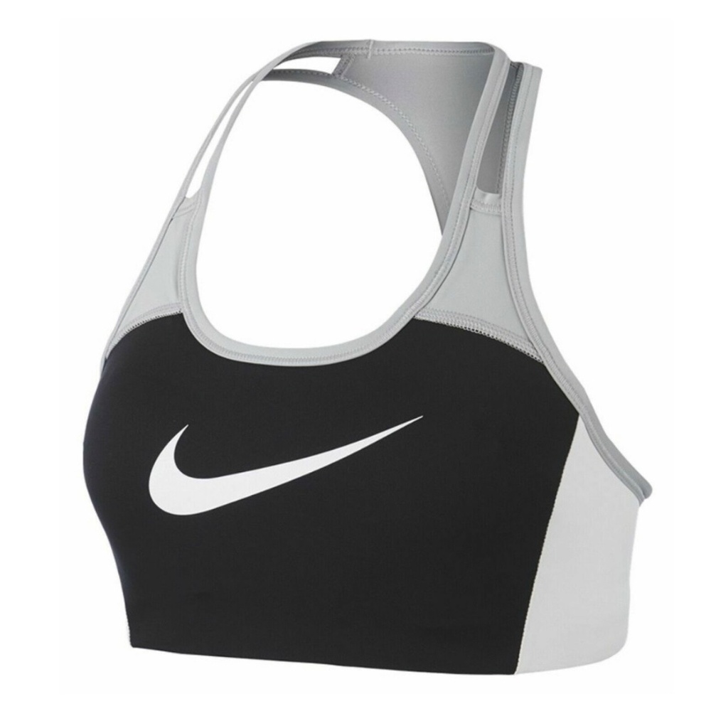 Nike Swoosh Medium Support Padded Racerback Sports Bra Black Grey White Womens M - Picture 2 of 5